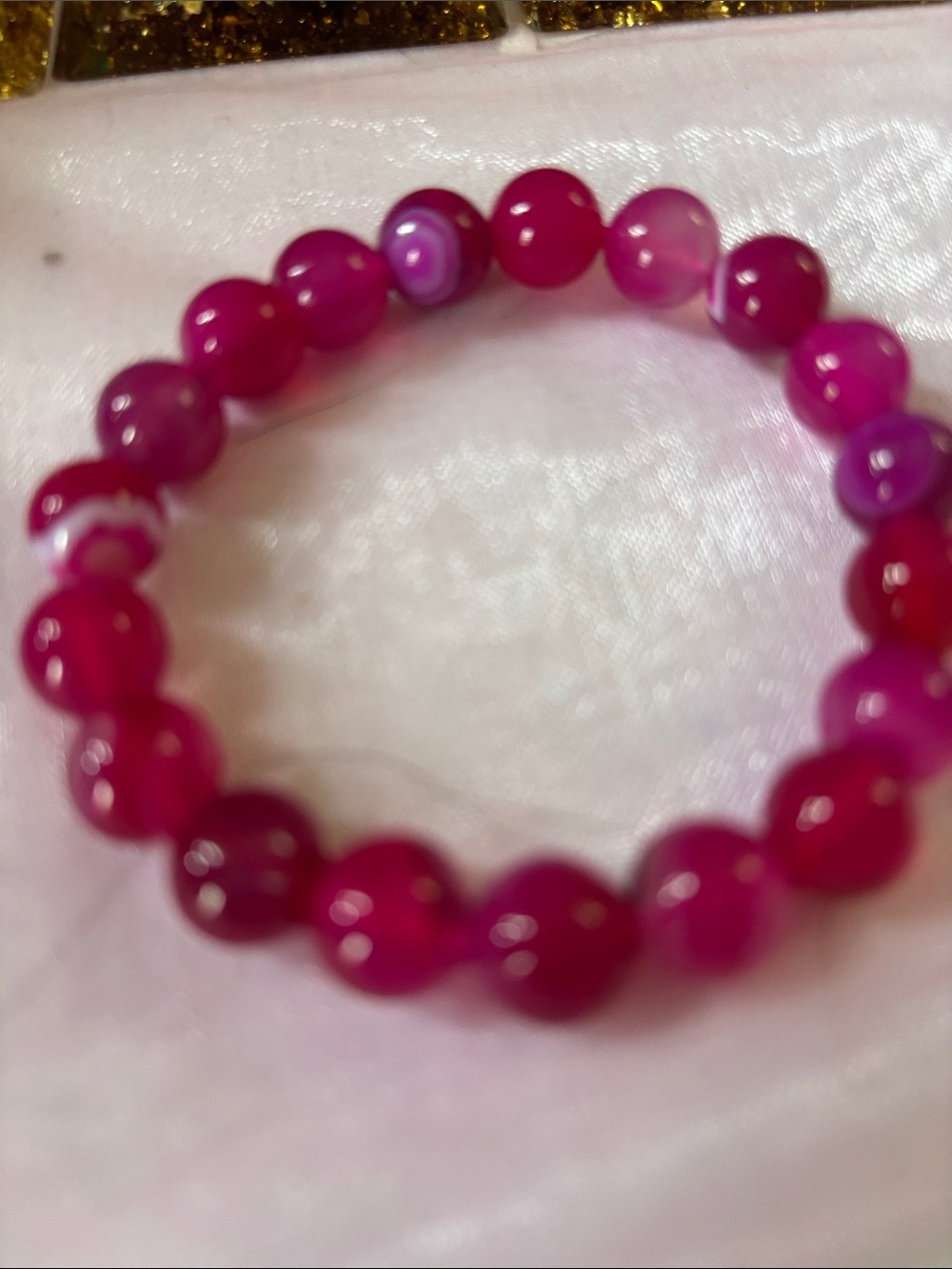 Fuchsia Agate 10mm Beaded Bracelet